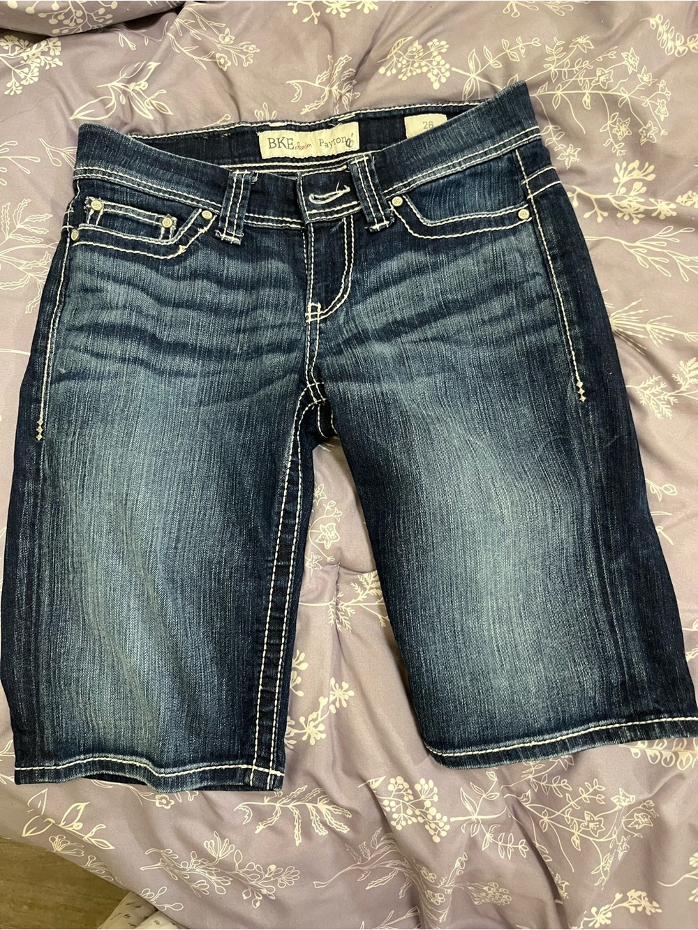 BKE Dark Blue Denim Bermuda Shorts with Contrast Stitching